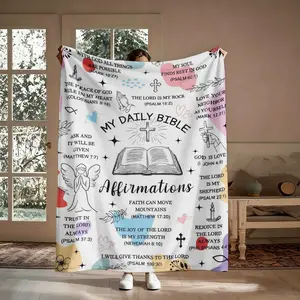 My Daily Bible Affirmations Flannel Throw Blanket, Faith Verse Pattern Soft Cozy Warm Nap Blanket for Couch Bedroom, Inspirational Christian Gift for Believer Her Him, Christmas Birthday Present