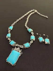 Western Turquoise Rectangle Pendant Necklace Set