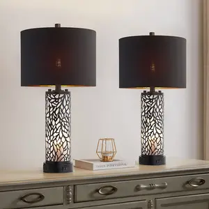 Decorative Metal + Glass Lamps with USB Ports and Built-In Night Light