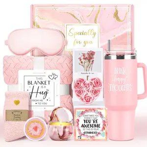 PRADNEL Elegant Gifts for Women, Mother's Day, Christmas, Valentine's Day, Anniversary Gifts for Mom, Wife, Girlfriend, Teacher, Sister, Best Friend, Includes Stainless Steel Vacuum Cup & Flannel Blanket, Get Well Soon Gifts, Relaxing Spa Gifts for Her