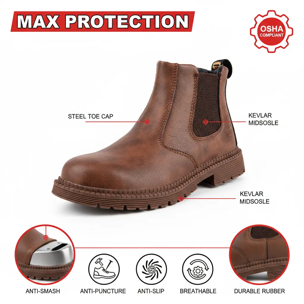 Women's Safety Footwear, Water Proof Slip-On Clogs for Kitchen Work, Anti-Slip, Puncture-Resistant & Comfortable Chef Shoes, Non Slip Work Shoes, Chic