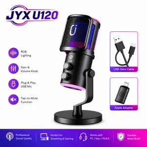 JYX U120 RGB Streaming Gaming Microphone with RGB Lights One-tap Mute Headphone Jack for PC Mac PS5 PS4 Ideal for Streaming Gaming Podcasting Compact Durable Design tiktokshopspringglowup