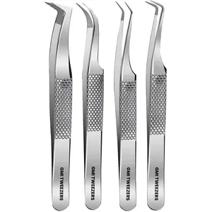 Pack of 4 Stainless Steel Fiber Tip Eyelash Extension Tweezers