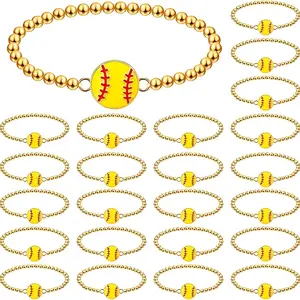 24Pcs Cheer Softball Bracelets Gifts Bulk Beaded Stretch Bracelets Charm Gifts Sport Jewelry Party Favors Supplies for Team Friends Additions