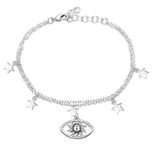 Aprilery Silver-Tone Evil Eye & Star Charm Bracelet, Boho - Chic Jewelry for Daily Wear & Summer Styling