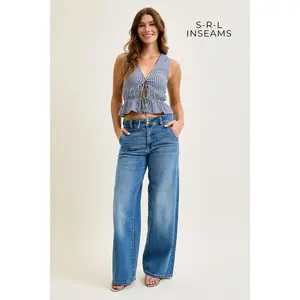 Judy Blue High Waist Column Trouser Wide Leg Denim Jeans 82696 - 3 Inseam Options