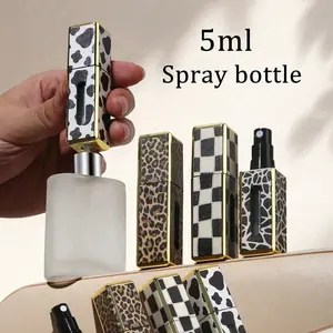 Portable Travel Perfume Bottle, Reusable Leopard Print Square Refillable Spray Bottle, Multi-Texture Options, Essential for Vacations