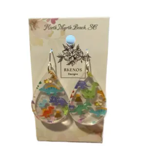 Dinosaur acrylic tear drop earrings fishhook earring dangle earring