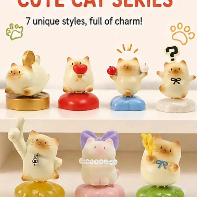 Cute Cat Blind Box Cartoon Figure, Resin Animal Sculptures, Decorative Figurines, Office Desk Decor, Stress Relief Toy, Birthday Gift for Girls, Authentic Fun Desktop Ornament, Cute Desktop Decoration, Animal Decorations