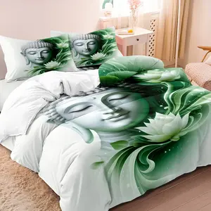 3pcs Meditation Buddha Statues Pattern Bedding Set, Ultra-Soft Comfortable And Breathable Duvet Cover, Included (1*Duvet Cover + 2*Pillowcases, Without Core) For Bedroom Dormitory Room Home Decor