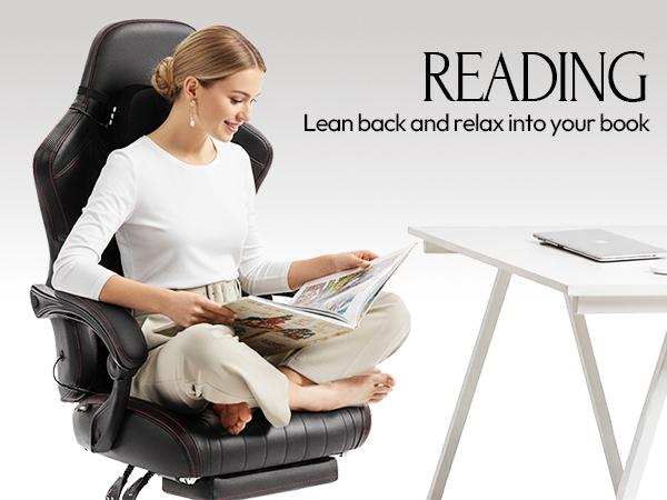 Dowinx Big and Tall Video Gaming Chair with Shiatsu Neck Massage and Lumbar Support for Home Office High Back Recliner Height Adjustable Ergonomic Comfy Leather Computer Desk Chair (Black)