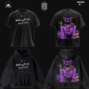 Poppy Playtime 3 T-Shirt CatNap Smiling Critters Hour Of Joy Purple Monster Vintage Washed Oversized Hoodie Mascot Horror Gaming Graphic Tee Faded Creepy Streetwear Y2K Merch Gift For Game Fan Clothes