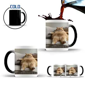 Ceramic Cup with Fat Cat Pattern, 350ML Capacity, Ideal for Coffee, Tea, Daily Use, Comfortable Sofa Design
