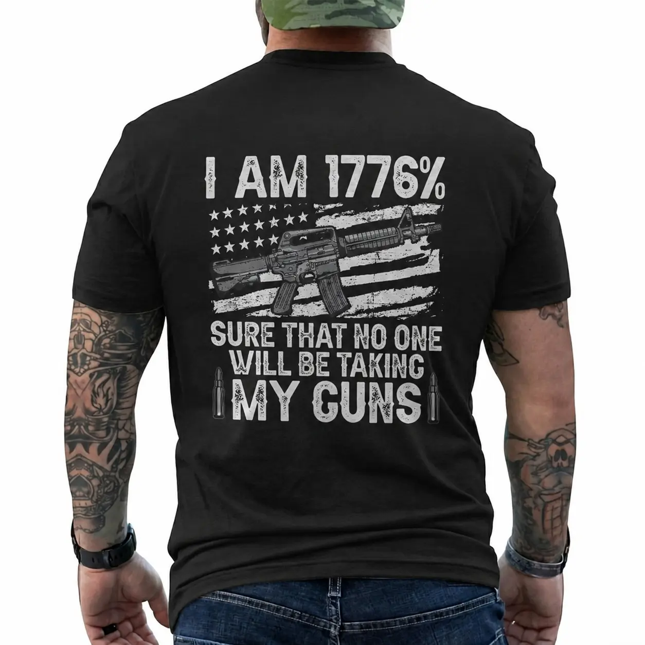 I Am 1776 Percent Sure Graphic Tee | Pro 2nd Amendment Conservative Patriotic Gift | Classic Fit Casual Everyday Wear Back Print
