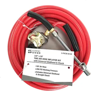 Truck Tire Inflator Kit-3/8" X 50' Air Hose With Universal Gladhand and Chuck (RED)
