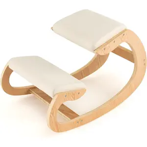 Ergonomic Kneeling Chair Wooden Posture Chair with Extra Padding Relieve Back Neck Pain Improve Posture Rocking Meditation Stool with Knee Support for Home Office Beige