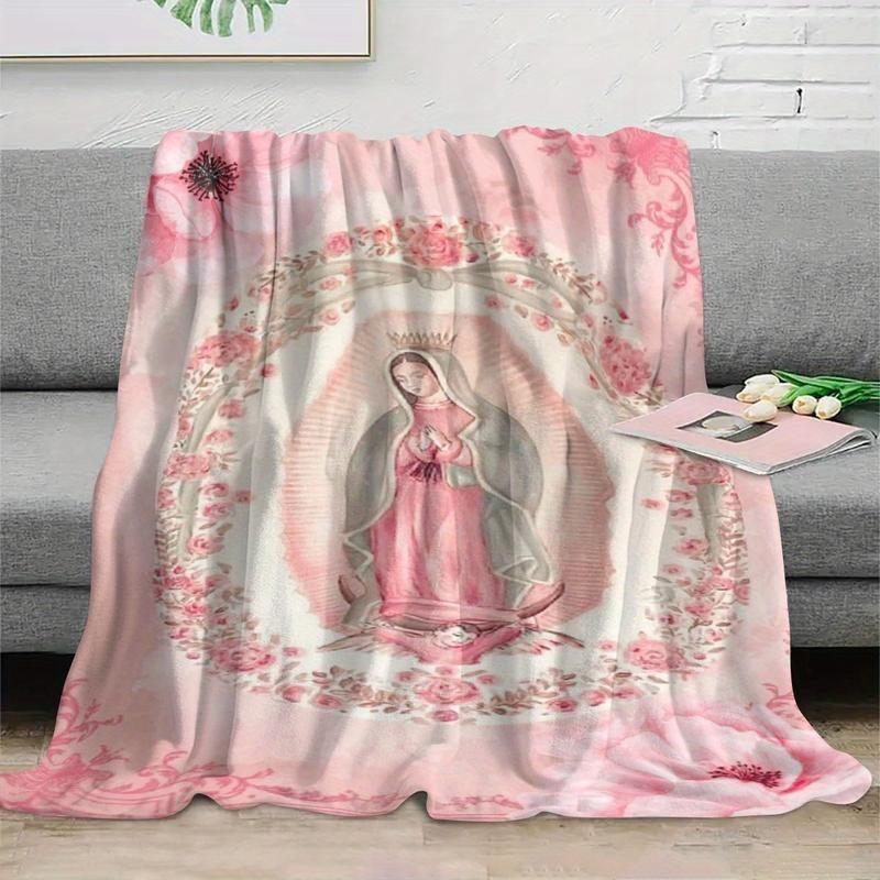 Virgin Mary Printed Flannel Blanket Soft Funny Throw Blanket Cozy Lightweight Plush Portable Cover Blanket For Sofa,Warm Gift For Birthday,Christmas,Multiple Blankets