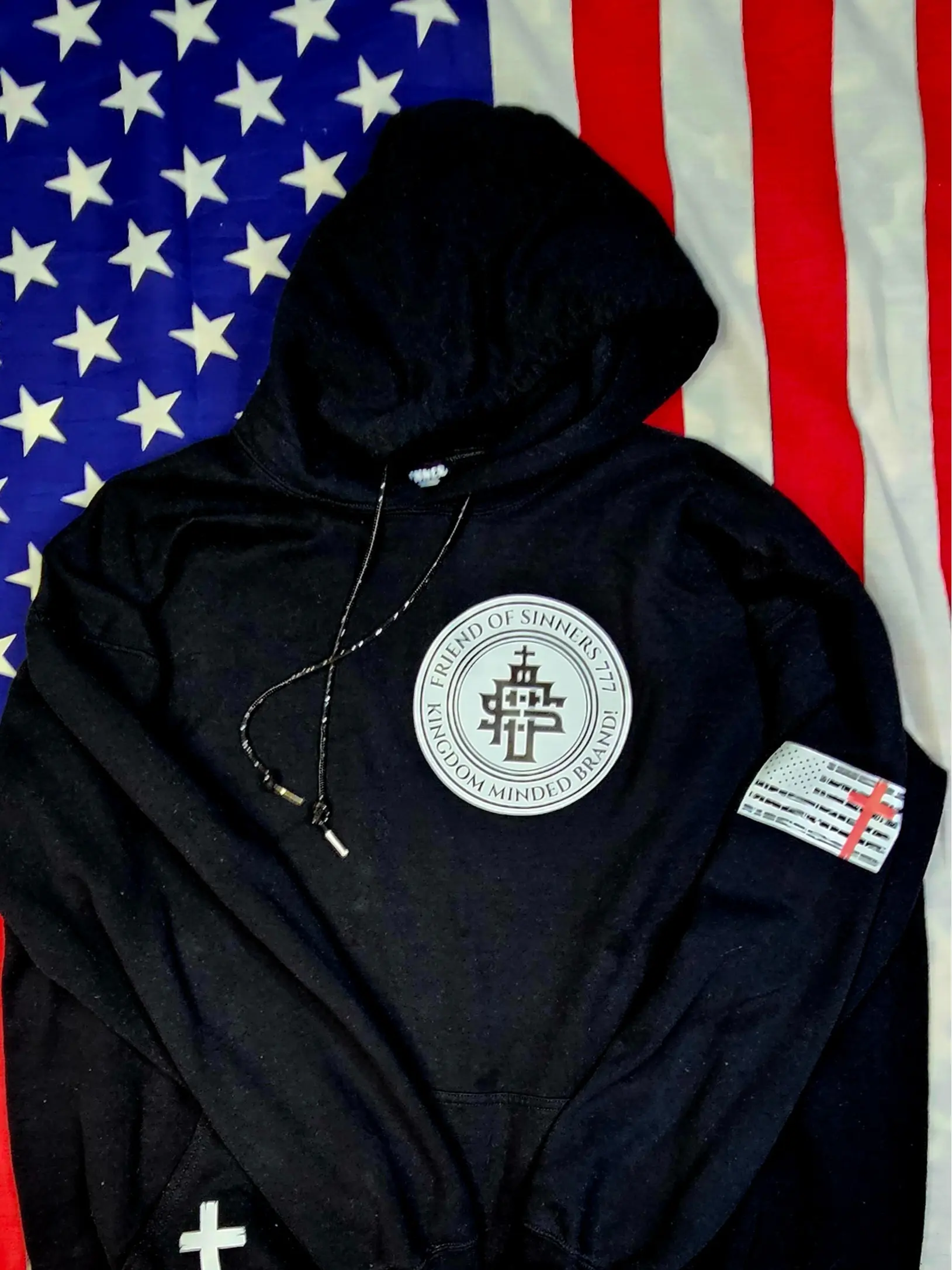 Friend of Sinners 777 Kingdom Minded Brand Logo UNISEX hoodie with Front Chest and Back Print of Logo
