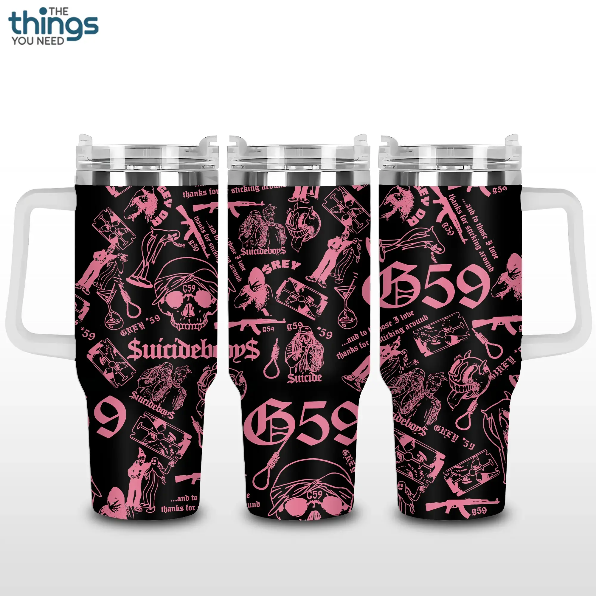 $uicideboy$ Inspired Tumbler 40oz & 20oz, Insulated Stainless Steel Travel Mug with Handle & Lid, Double Wall Vacuum Cup, Dark Aesthetic Gift for Rap Fans, Water Bottle, Daily Use