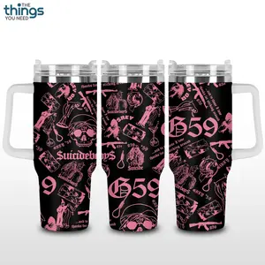 $uicideboy$ Inspired Tumbler 40oz & 20oz, Insulated Stainless Steel Travel Mug with Handle & Lid, Double Wall Vacuum Cup, Dark Aesthetic Gift for Rap Fans, Water Bottle, Daily Use