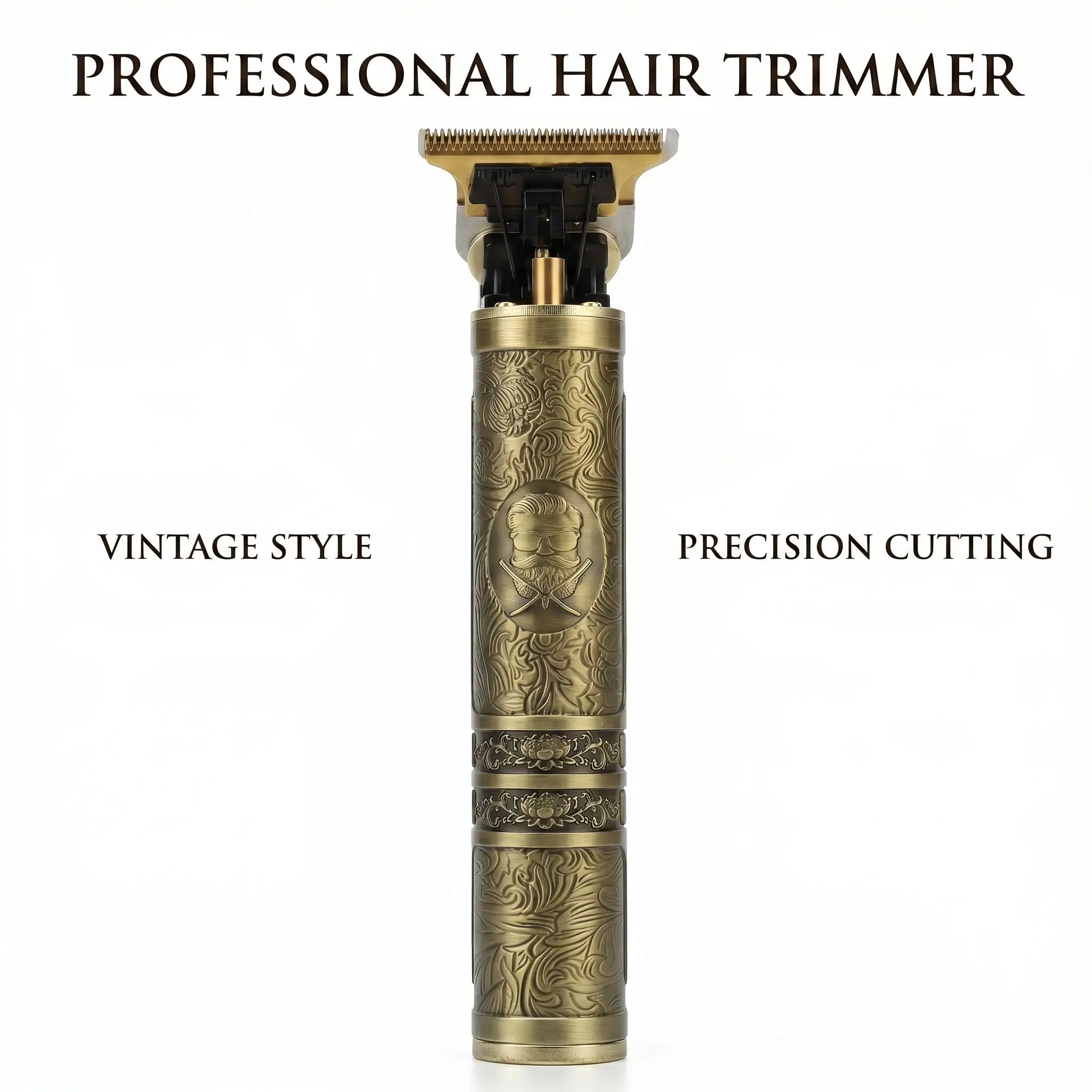 Retro Engraved Gold Hair Trimmer - Zero Gap T-Blade for Precision Cuts