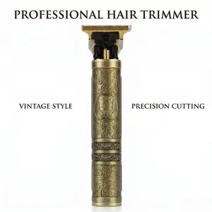 Retro Engraved Gold Hair Trimmer - Zero Gap T-Blade for Precision Cuts