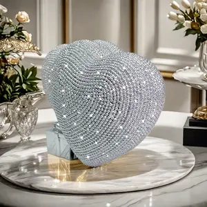 Valentine's Day Gift, Shiny Heart Statue Decoration, Rhinestones Heart Decor, Home Decor Statue, Bow Ornament, Perfect for Living Room, Office Desk, Christmas, Thanksgiving, Wedding Decor