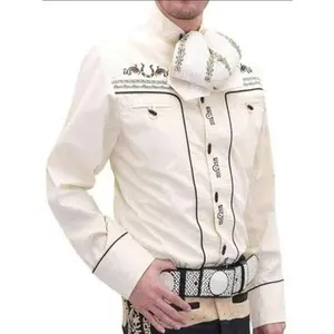 Camisas Charras Para Hombre Beige con Cafe Tradicional