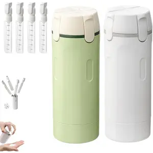4-in-1 Travel Dispenser, Set of 4 30ml Empty Bottles for Toiletries, Leak-Proof Portable Cosmetic Travel Containers, Refillable Bottles for Shampoo, Body Wash & Conditioner (White + Green) Makeup Container Set