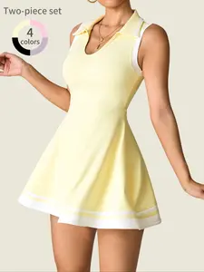 Women's Colorblock Striped Trim Sports Dress, Casual Sleeveless Short Dress for Daily Outdoor Wear, Ladies Sportswear for All Seasons, Tennis Athletic Dress, Tennis Attire