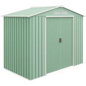 Outsunny 7' x 4' Outdoor Storage Shed, Garden Tool Metal Shed with Foundation Kit, Double Lockable Door, Air Vents and Sloping Roof, for Backyard, Patio, Lawn, Gray
