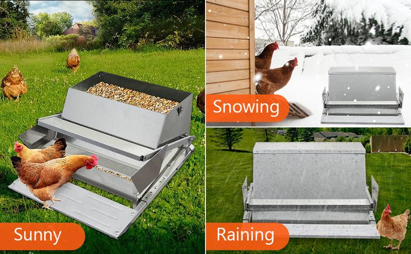 GARVEE 27LBs Automatic Treadle Chicken Feeder, Galvanized Steel, Outdoor