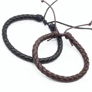 Wholesale 100pcs/lot New Fashion Wrap Handmde Rope Braid Weave Female Femme Homme Male PU Leather Men Bracelet For Women Jewelry
