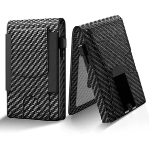 Wallet for Men, Mens Minimalist Wallet 9-12 Cards, Slim Compact Wallet with  Clip & ID Window, RFID Blocking  Pop Up Card Wallet,  GiftsCarbon Fiber Black