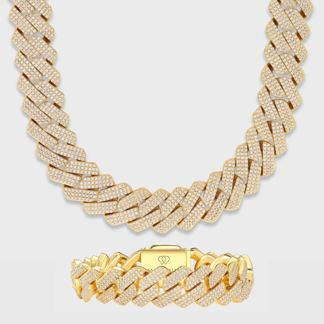 IMPERIUM JEWELRY Men's 2-Piece Iced Cuban Link Jewelry Sets, Gold-Bonded 20mm Chain & Bracelet with CZ Diamonds, Stylish Men's Accessories, Men's Jewelry