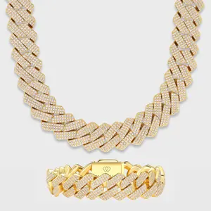 Iced Prong Cuban Chain + Bracelet 14K Gold Plated - 20mm