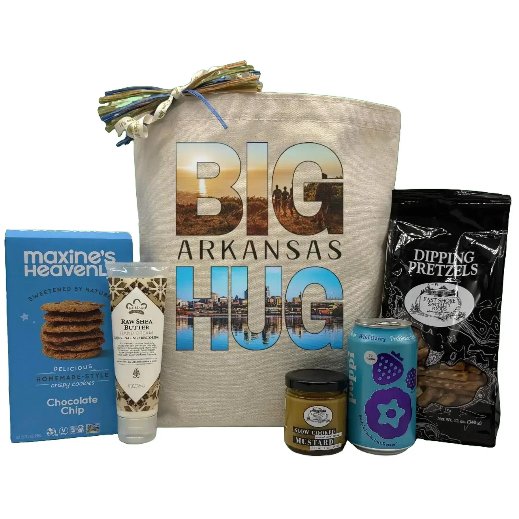 itsonlynaturalgifts Big Arkansas Hug Gift Basket with Maxine's Heaven Chocolate Chip Cookies Raw Shea Butter Mustard & Dipping Pretzels