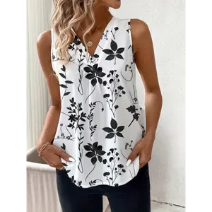 Elegant Sleeveless Tank Top with Floral Print