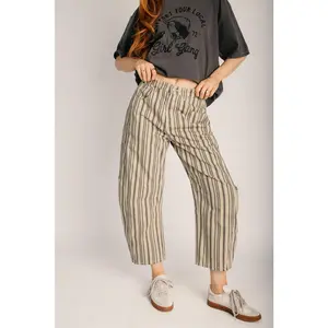 The Waymon Striped Barrel Pant in Green Multi