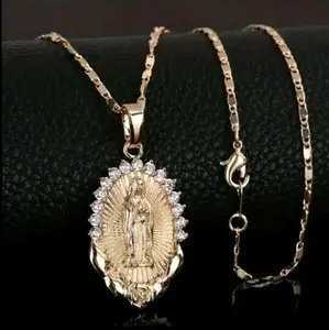 Gold Catholic Saint Virgin Mary White Topaz New Fashion Charm Pendant Necklace
