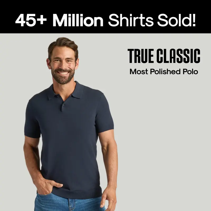 True Classic Men's Dressy Short-Sleeve Rib Knit Polo Shirt - Viscose-Polyester Fabric, Breathable, Stretch, Moisture-Wicking, UPF 30 Menswear, Rib Knit Polo Shirts
