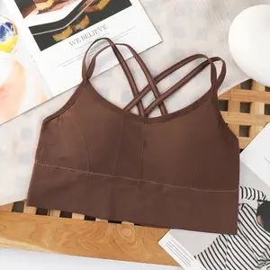 Sexy Women Tops Back Cross Strap Tank Top Push up Running Sports Bra Breathable Soft Fitness Beauty Solid Color Yoga Bra NONE