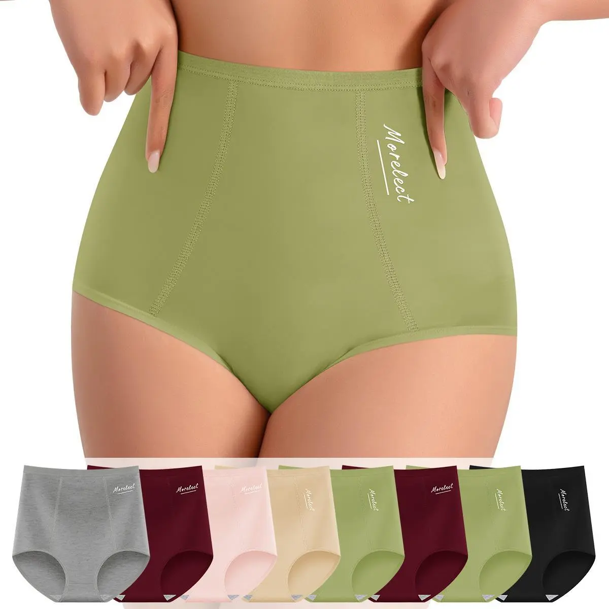 Morelect 4/6/8 Pcs Women’s High‑Rise Brief Underwear, Premium Soft Cotton Fabric, Air‑Permeable Cozy Panties, Brand Logo Waistband, Solid‑Tone All‑Season Daily Undies