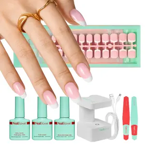 Modelones Gel X Nail Kit, Press On Nails Kit with LED Light, 150 PCS Short Pink Almond, 15 Sizes French Tip Press on Nails, NailBoxie Pre-Colored Nail Tips for Easy DIY Nail Art