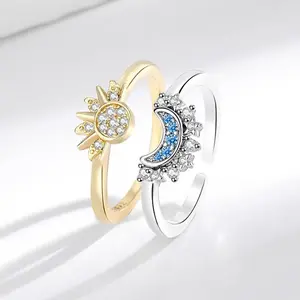 Eternal Sun & Moon Promise Rings Set for Soul Sisters - Stackable Solar Halo & Blue Moon Rings, Best Friend Gift in Premium Gift Box diamond  celestial