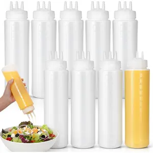 10pcs 23oz Plastic Condiment Squeeze Bottles 3 Hole Squeeze Bottles for Sauces Refillable Plastic Dressing Squirt Bottle Leak Proof Ketchup Dispensers Salad Dressing Container for Oil BBQ Honey Paint