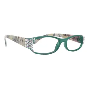 Rosie Bling Reading Glasses Women W Clear N AB Genuine European Crystals Turquoise Green NY Fifth Avenue Oval Frame Polycarbonate Lenses Scratch Resistant Aspheric LEAD Free +1.25 to +6.00 - Stripe