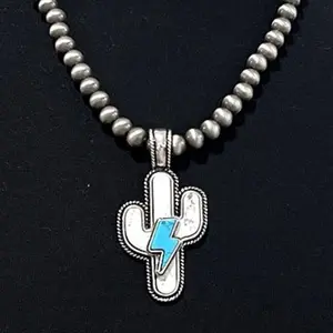 Beaded Cactus's Thunder Statement Pendant Necklace 2 1/2 x 1 1/2 Inch Pendant 18 Inch Link with 3 Inch Extension
