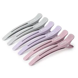 6pcs Hair Clips for Styling Sectioning, No Crease Duck Billed Hair Clips with Silicone Band, Hair Styling Clips, Hair Roller Clips, Salon Hair Sectioning Clips, Hair Cutting Clips, Morandi