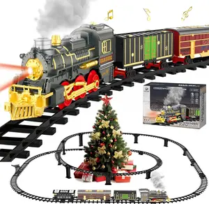 Electric Train Sets for Kids Christmas Train Toys Steam Locomotive Passenger Carriages Deluxe 2-Layer Track with Lights & Sounds(ON/Silent/Off) Rechargeable Birthday Gifts for Boys Girls